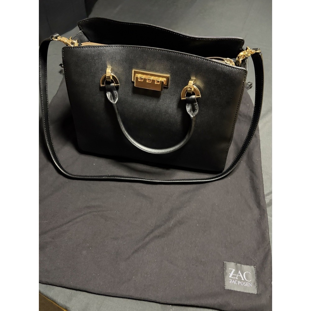 ZAC Zac Posen Eartha Black Leather Satchel Crossbody Bag Gold Dust Bag